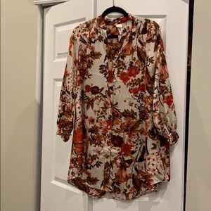 100 % polyester long sleeve flower print dress